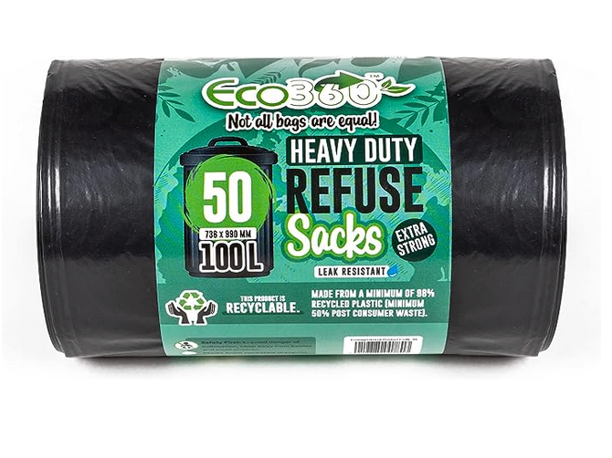 50 Heavy Duty Super Strong Refuse Sacks, Black